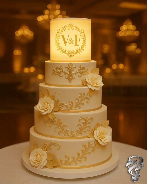 Lampe 3D personnalisée ILM3D sur wedding cake, décoration lumineuse de mariage